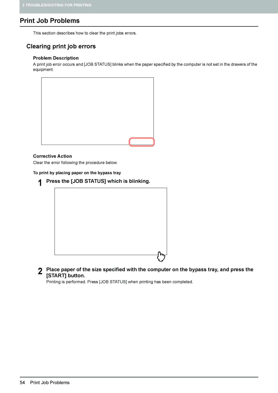 Toshiba 855, 755, 655, 555 manual Print Job Problems, „ Clearing print job errors 