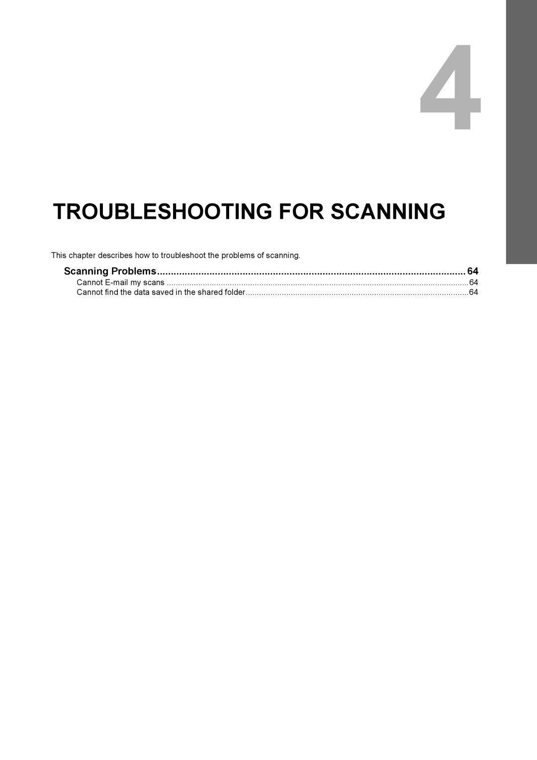 Toshiba 755, 855, 655, 555 manual Troubleshooting for Scanning, Scanning Problems 