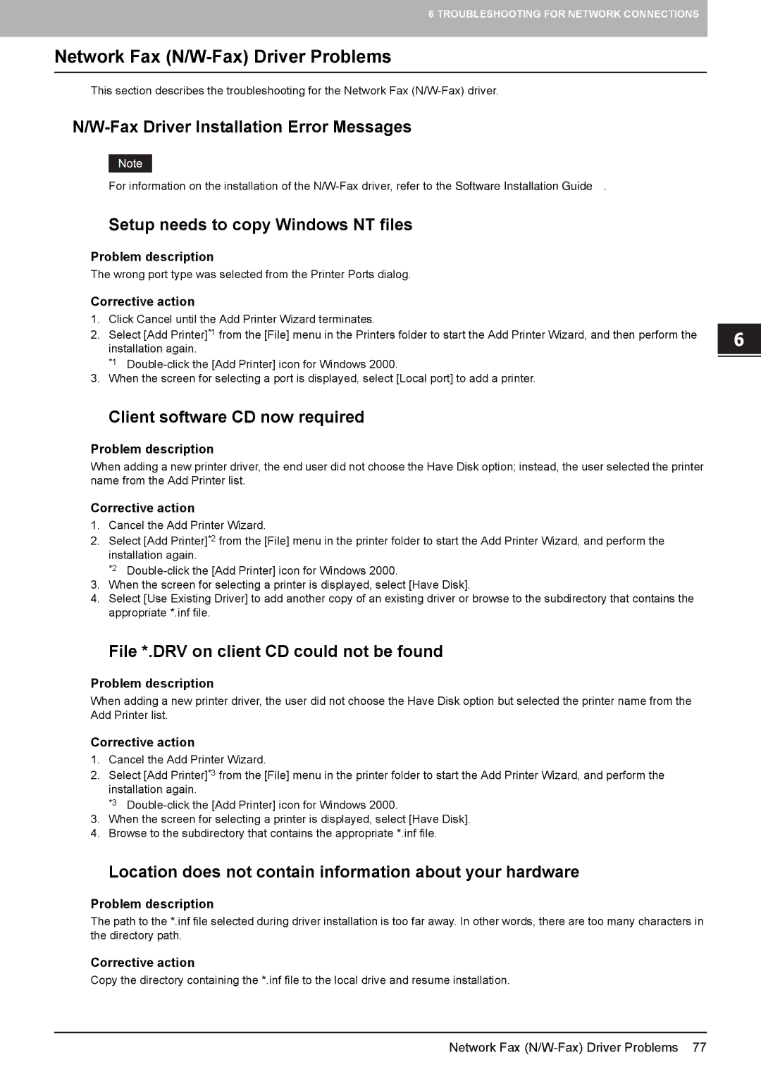Toshiba 555, 855, 755, 655 manual Network Fax N/W-Fax Driver Problems 