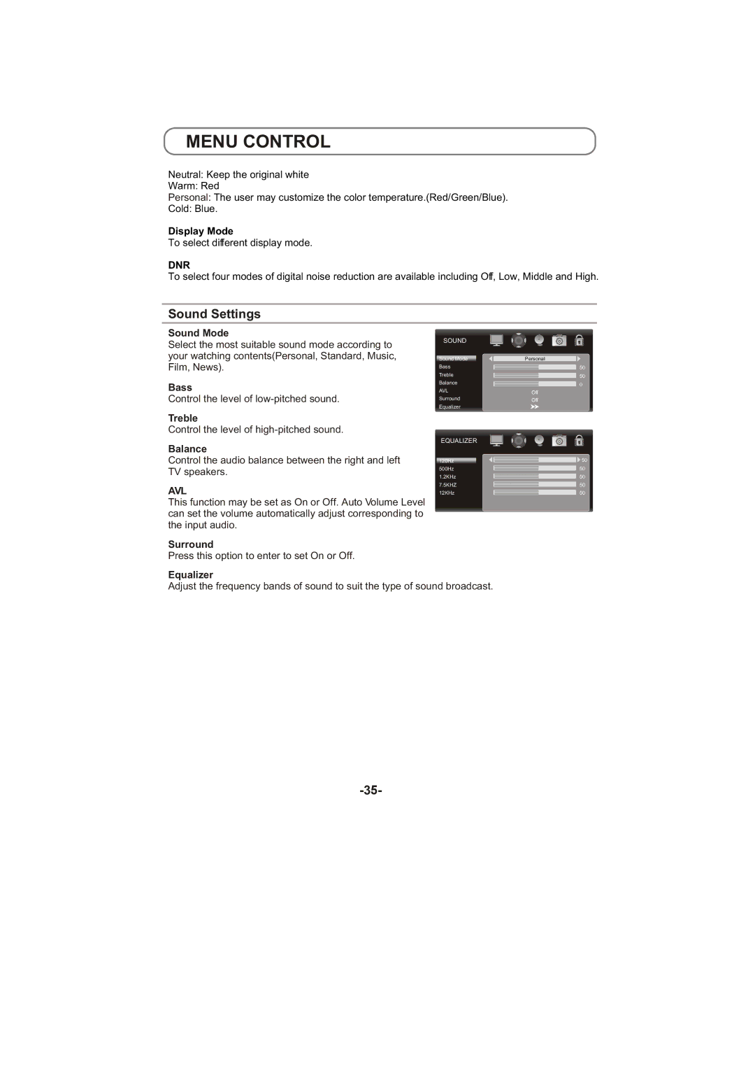 Toshiba 8M26C service manual Sound Settings, Dnr 