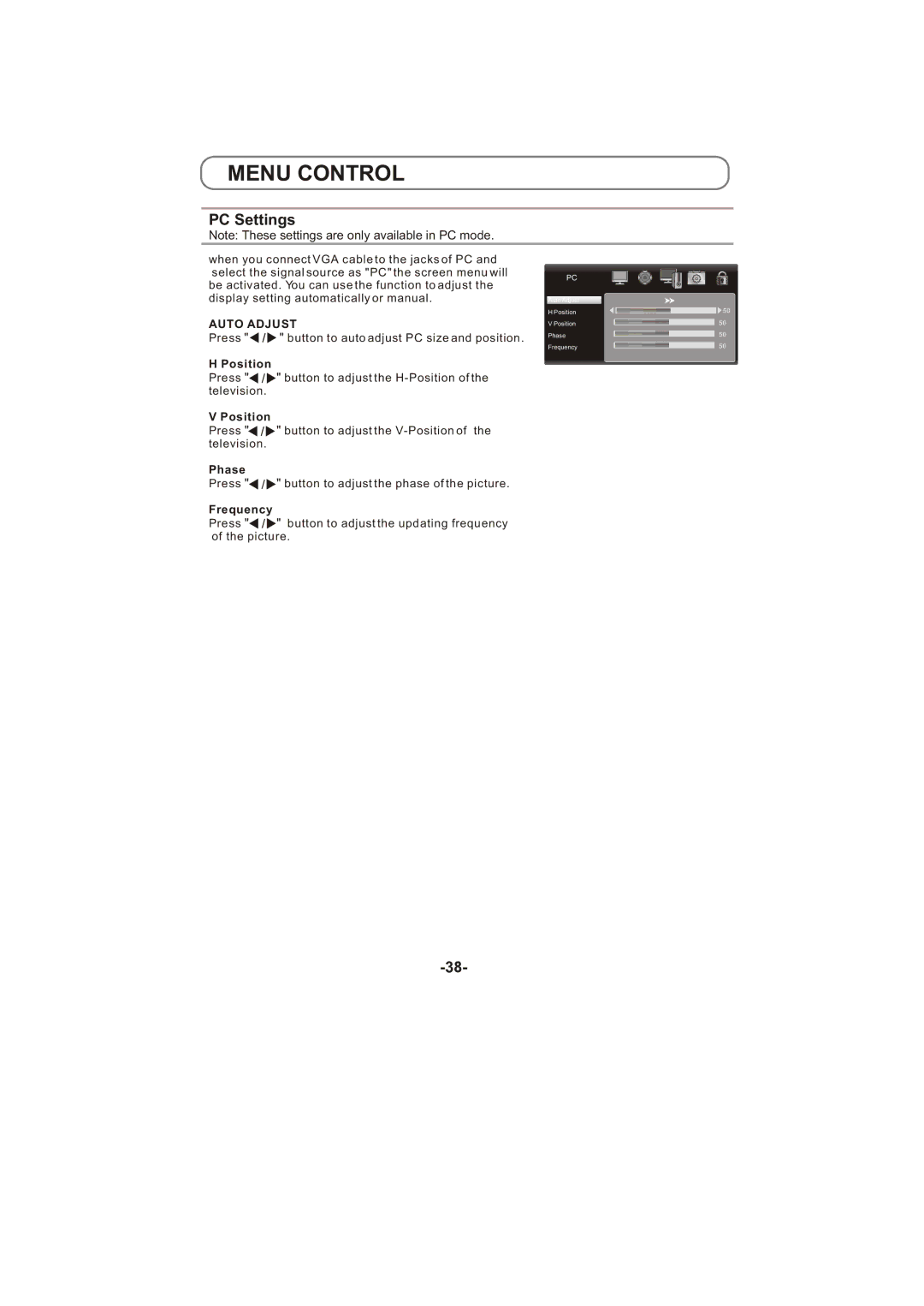 Toshiba 8M26C service manual PC Settings, Auto Adjust 