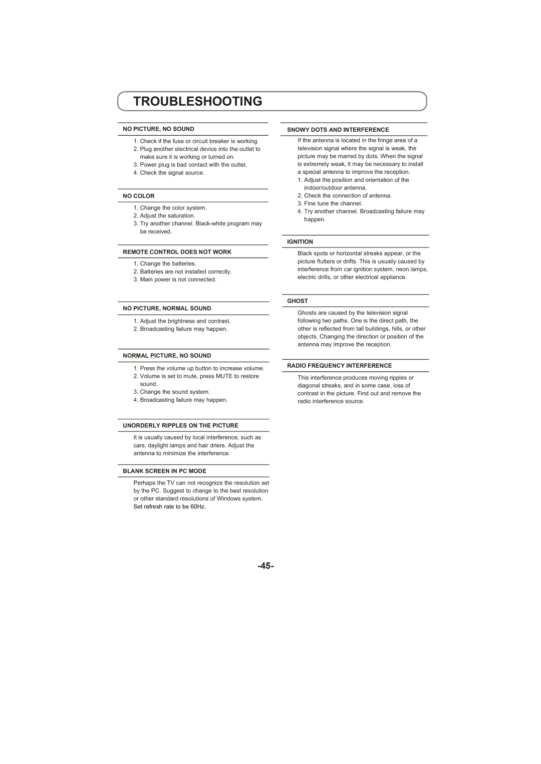 Toshiba 8M26C service manual Troubleshooting 