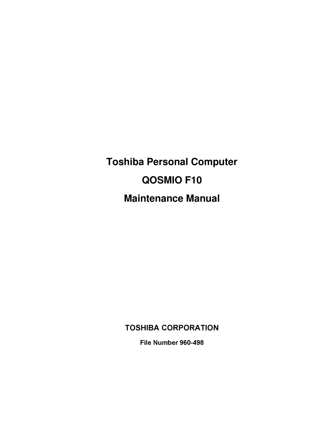 Toshiba 960-498 manual Qosmio F10, File Number 