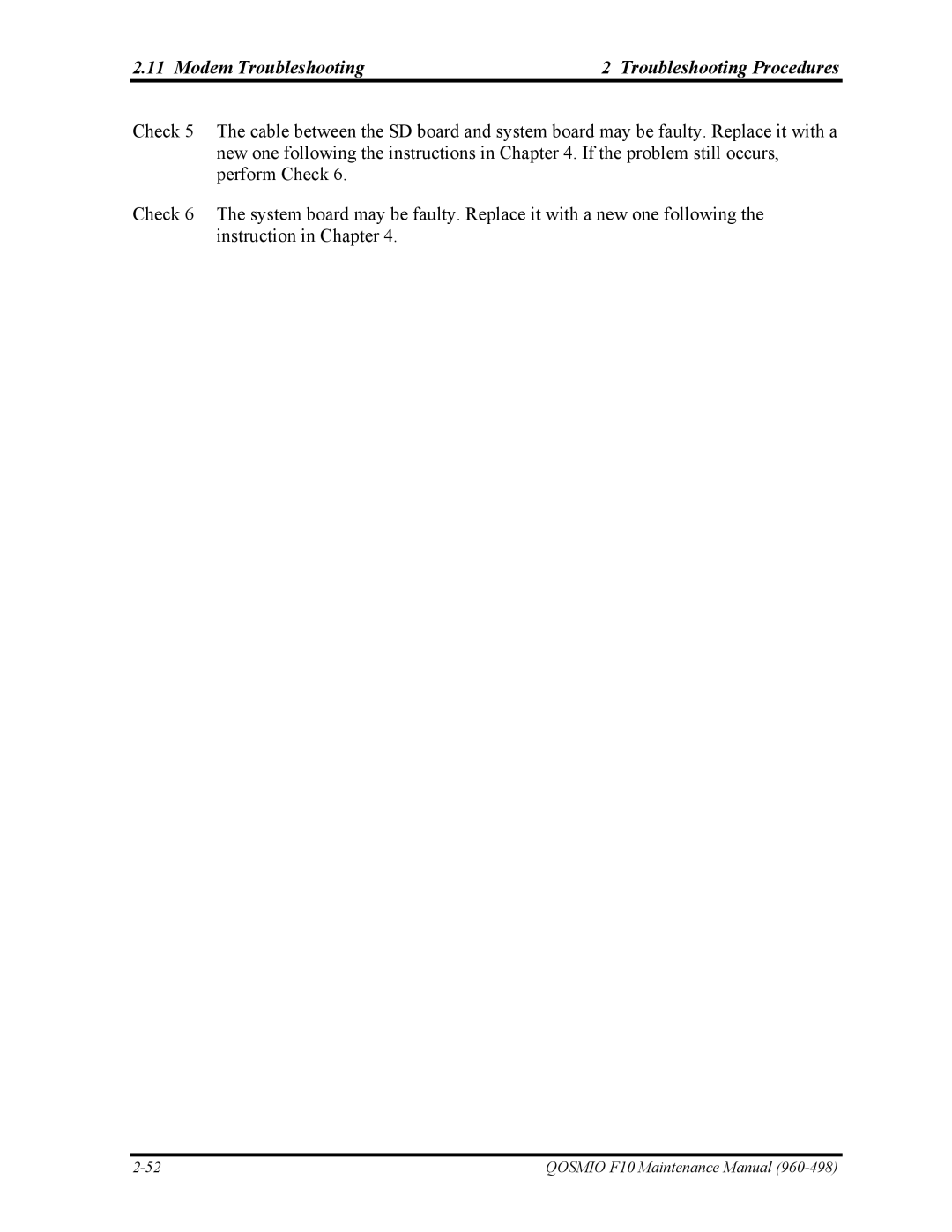 Toshiba 960-498 manual Modem Troubleshooting Troubleshooting Procedures 