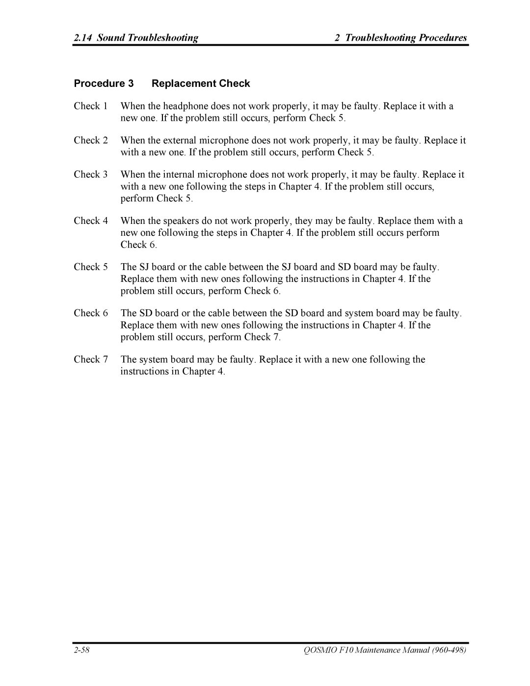 Toshiba 960-498 manual Sound Troubleshooting Troubleshooting Procedures 