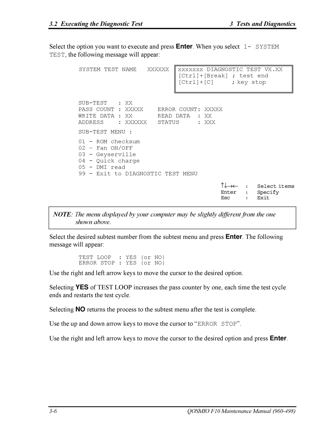 Toshiba 960-498 manual System Test Name 