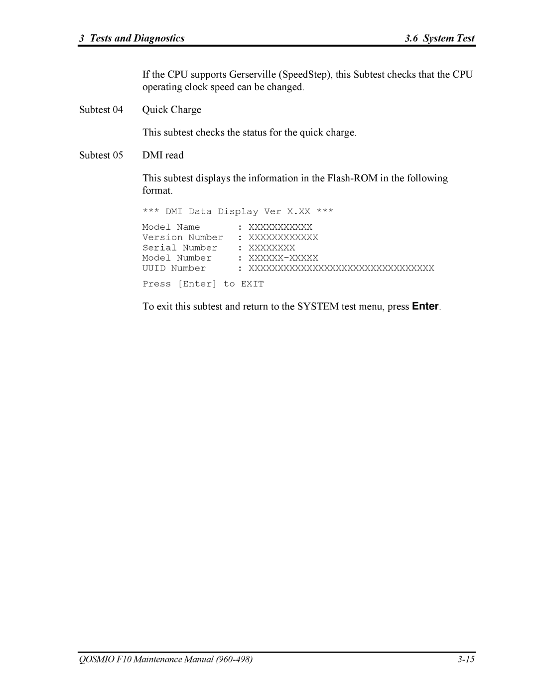 Toshiba 960-498 manual Tests and Diagnostics System Test 