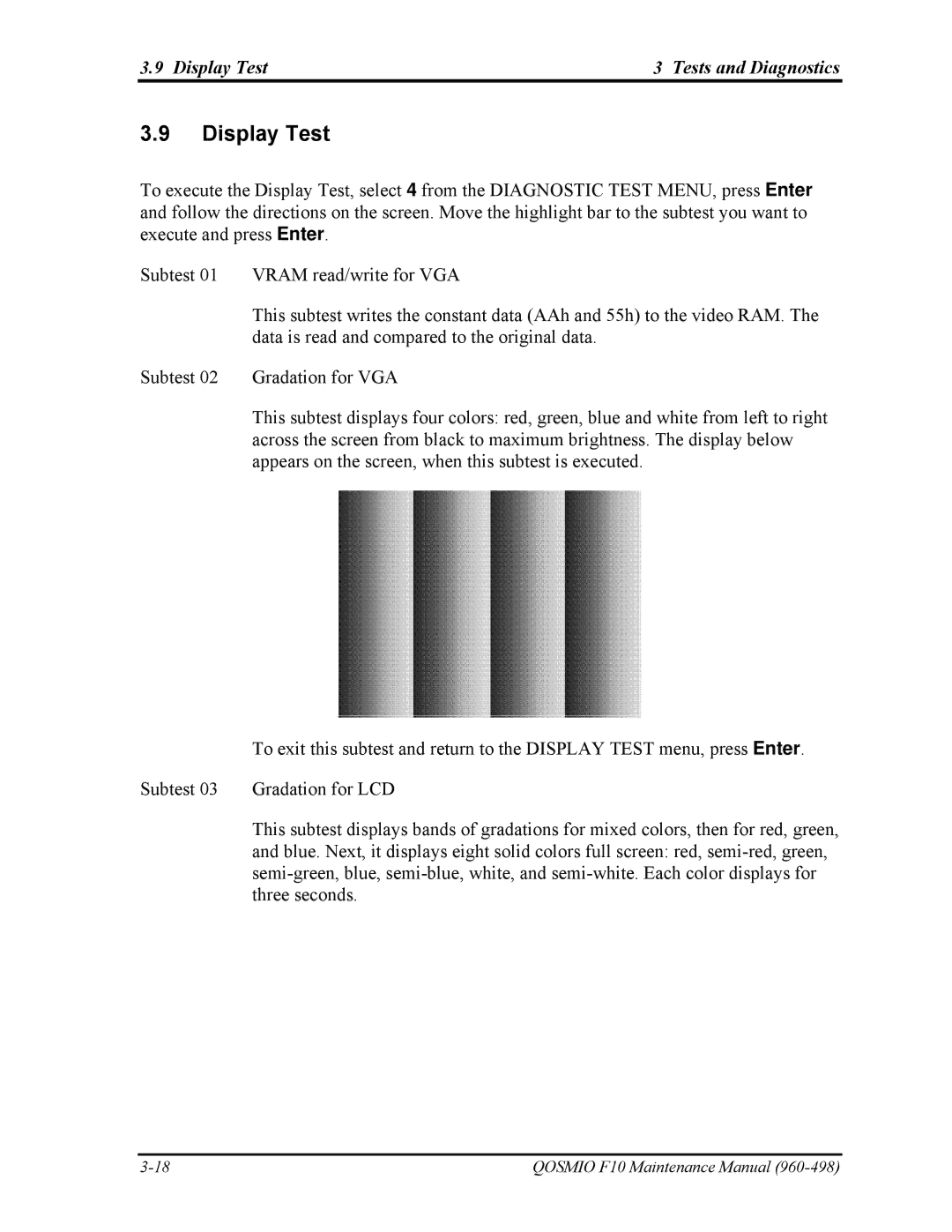 Toshiba 960-498 manual Display Test Tests and Diagnostics 