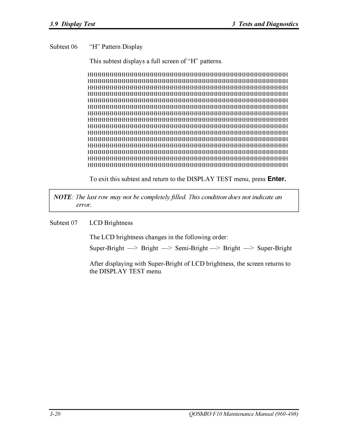 Toshiba 960-498 manual Display Test Tests and Diagnostics 