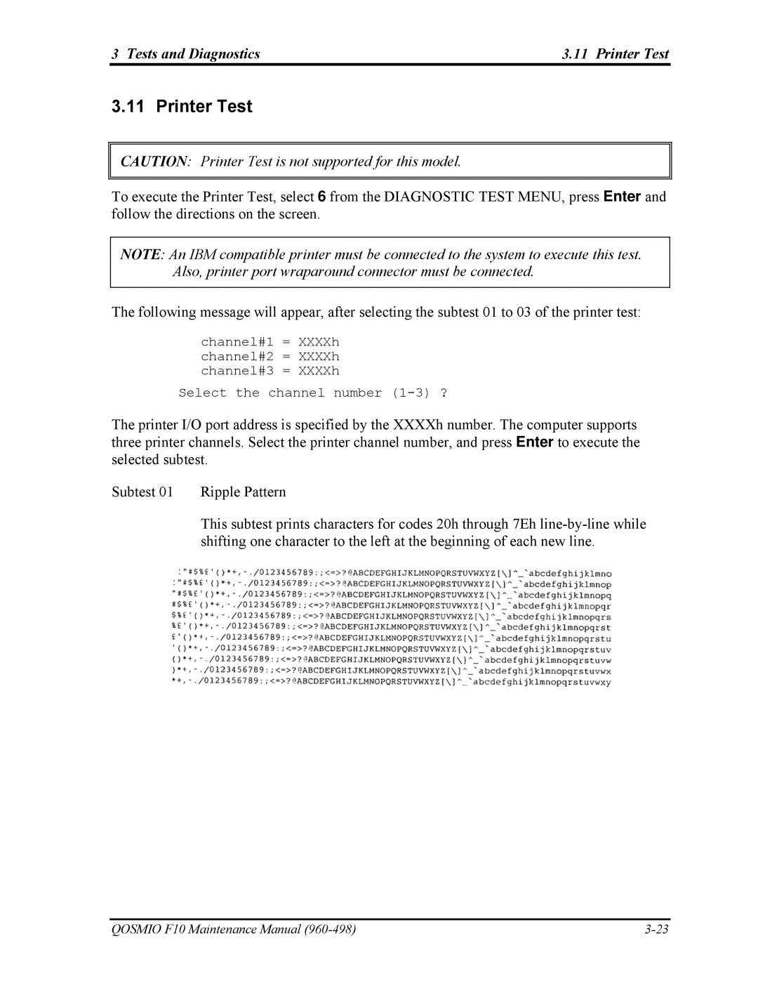 Toshiba 960-498 manual Tests and Diagnostics Printer Test 