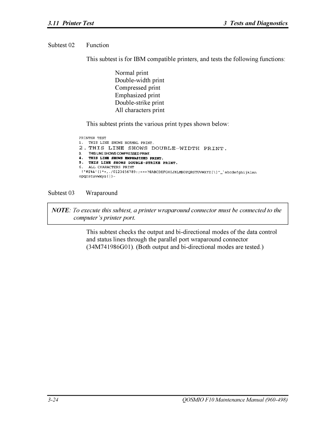 Toshiba 960-498 manual Printer Test Tests and Diagnostics 