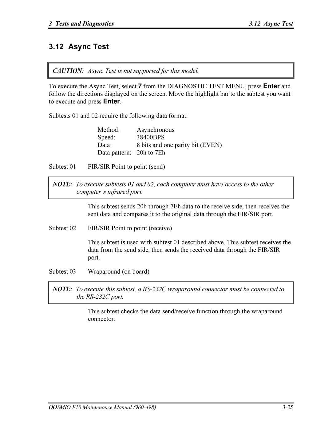 Toshiba 960-498 manual Tests and Diagnostics Async Test 