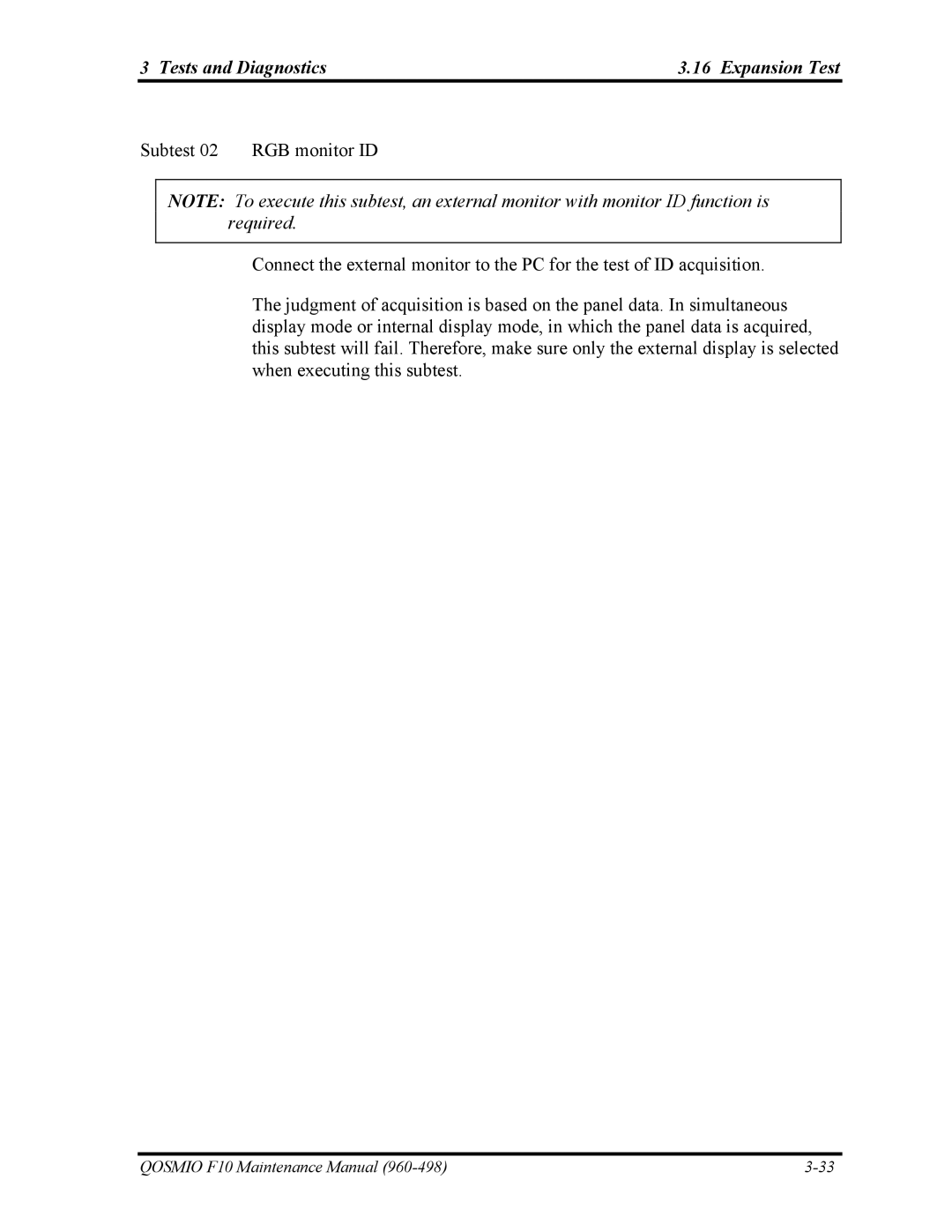 Toshiba 960-498 manual Tests and Diagnostics Expansion Test 