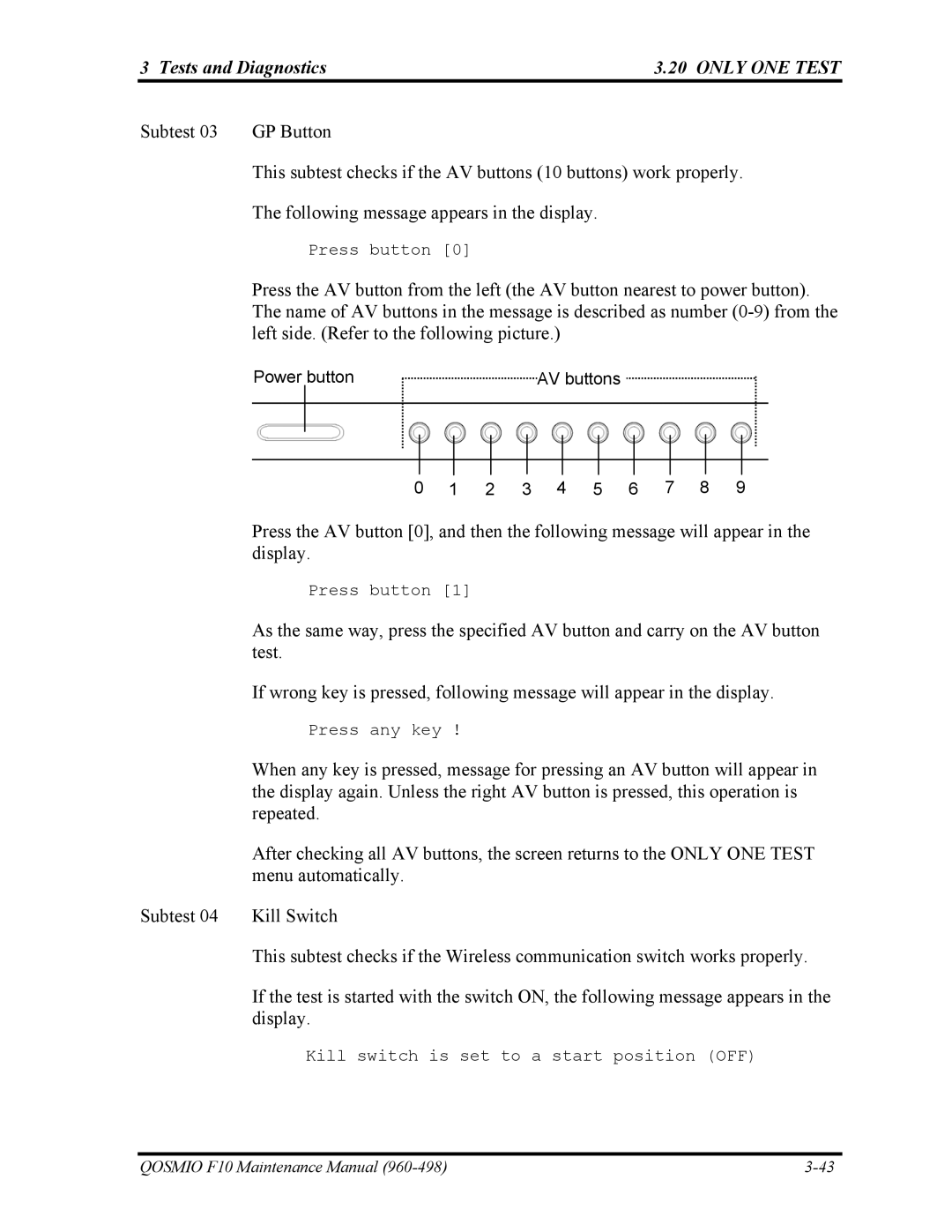 Toshiba 960-498 manual Subtest 03 GP Button 