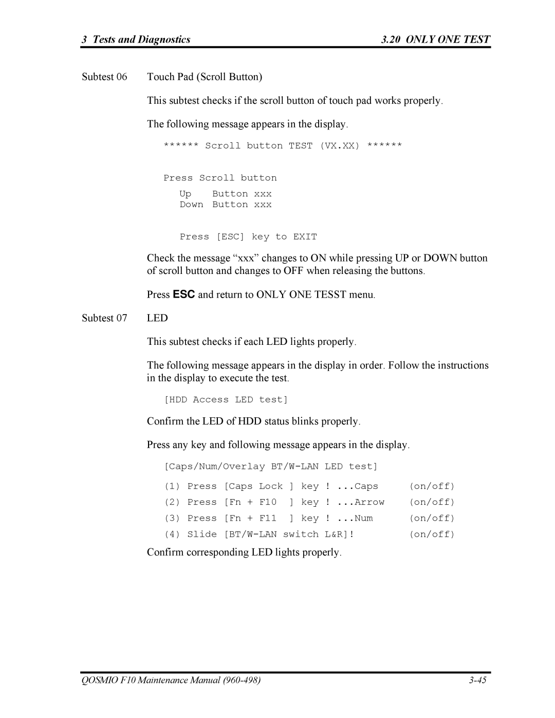 Toshiba 960-498 manual Confirm corresponding LED lights properly 