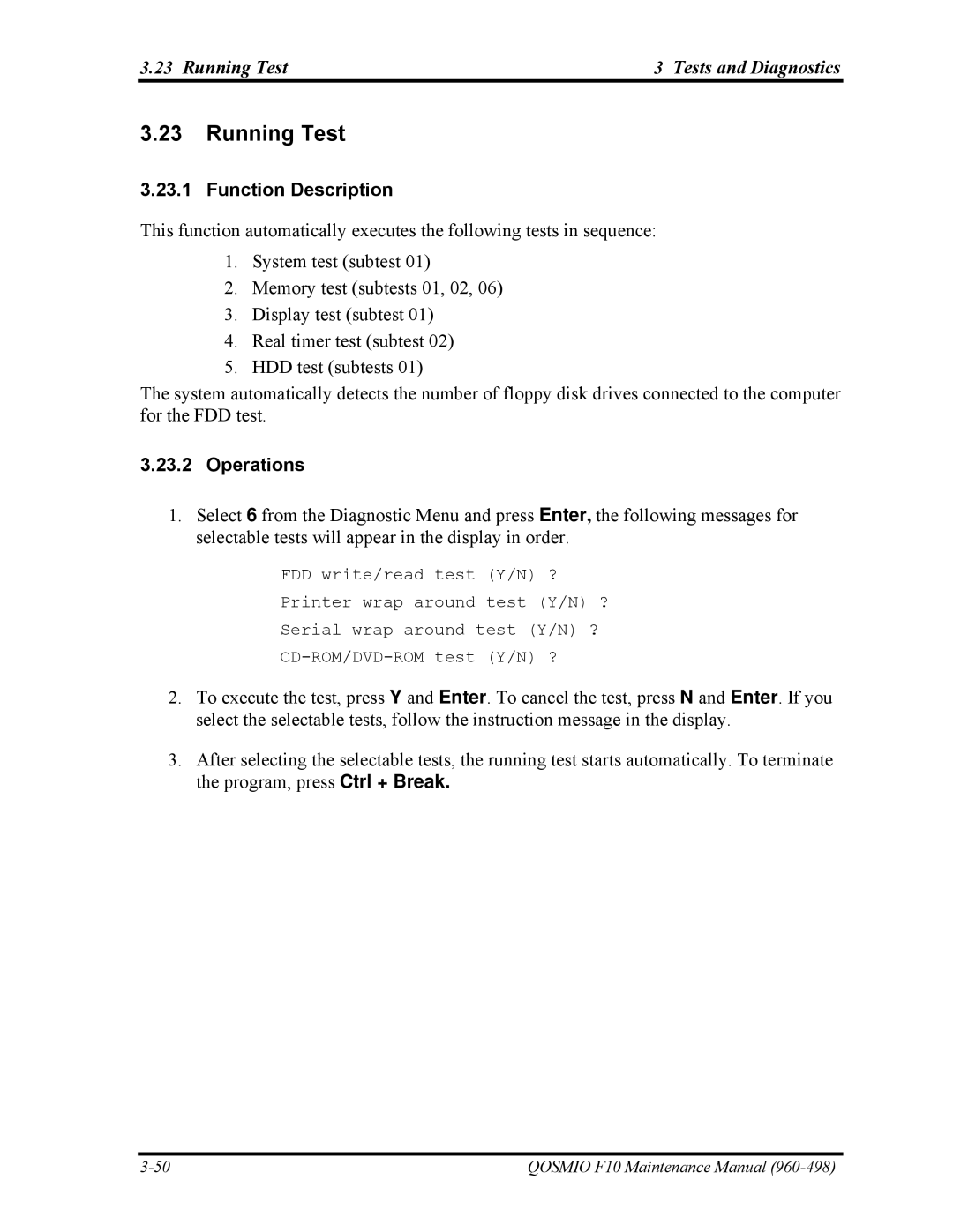 Toshiba 960-498 manual Running Test Tests and Diagnostics 