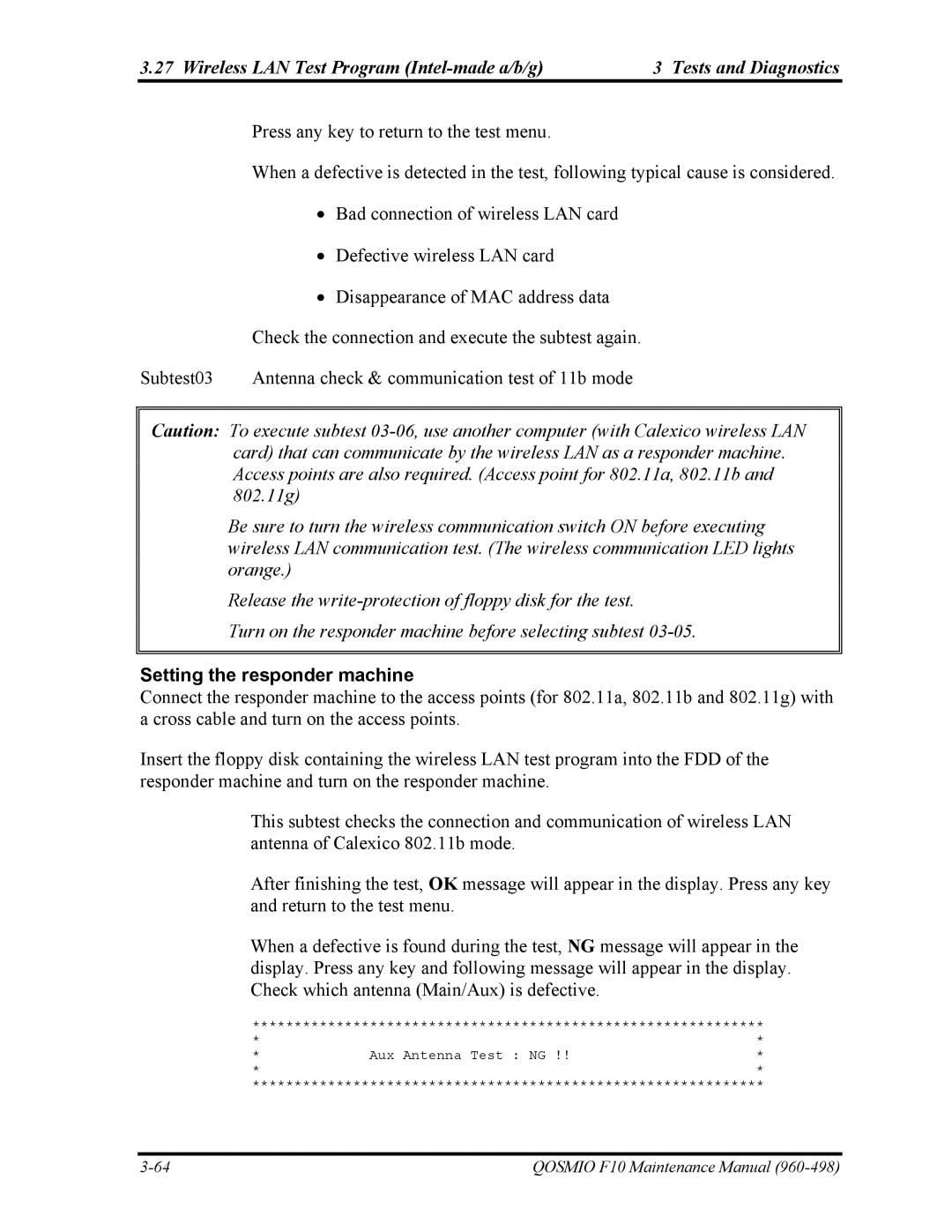 Toshiba 960-498 manual Aux Antenna Test NG 