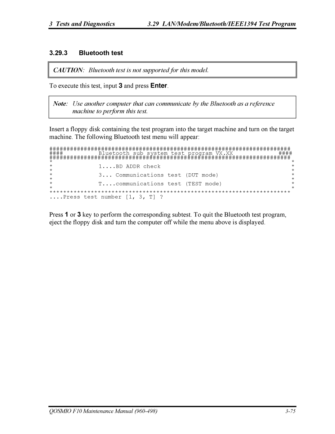 Toshiba 960-498 manual Bluetooth test 