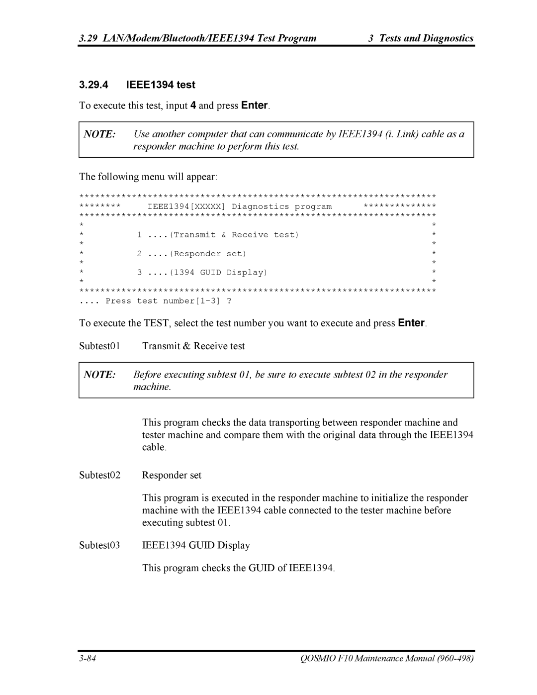 Toshiba 960-498 manual IEEE1394 test 