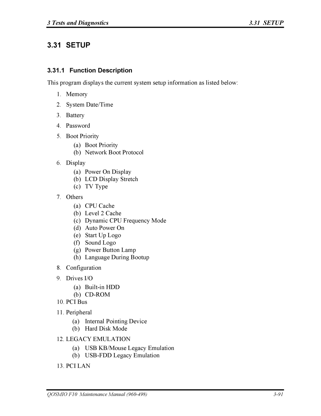 Toshiba 960-498 manual Tests and Diagnostics Setup 