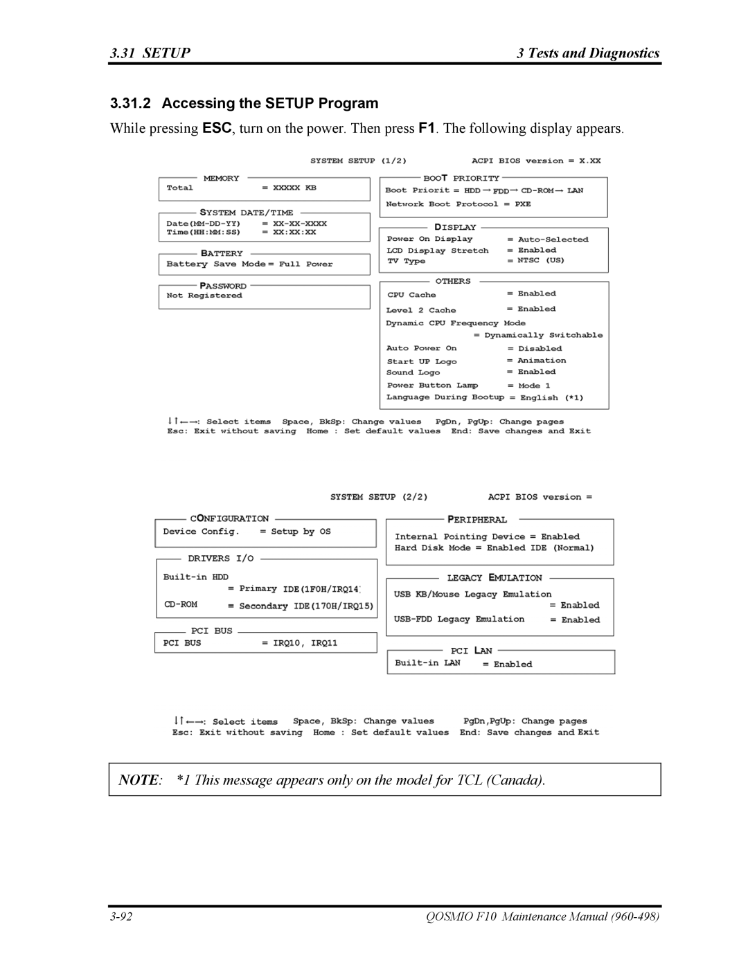 Toshiba 960-498 manual Setup Tests and Diagnostics, Accessing the Setup Program 