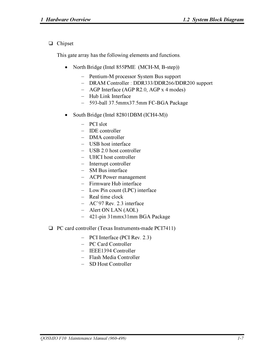 Toshiba 960-498 manual Hardware Overview System Block Diagram 