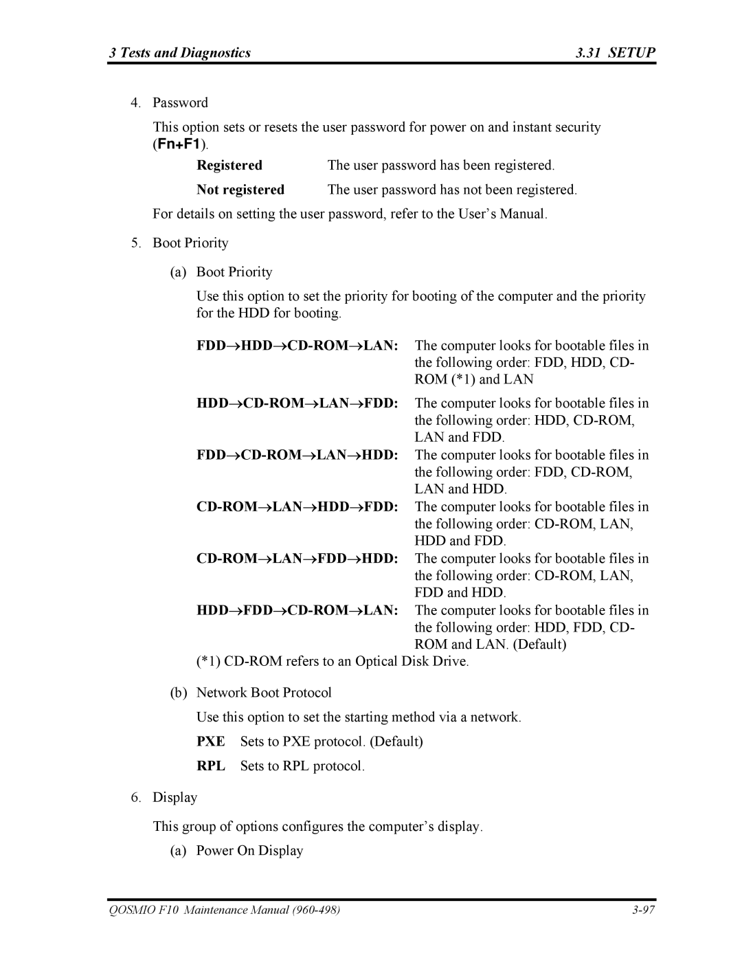 Toshiba 960-498 manual Tests and Diagnostics Setup 