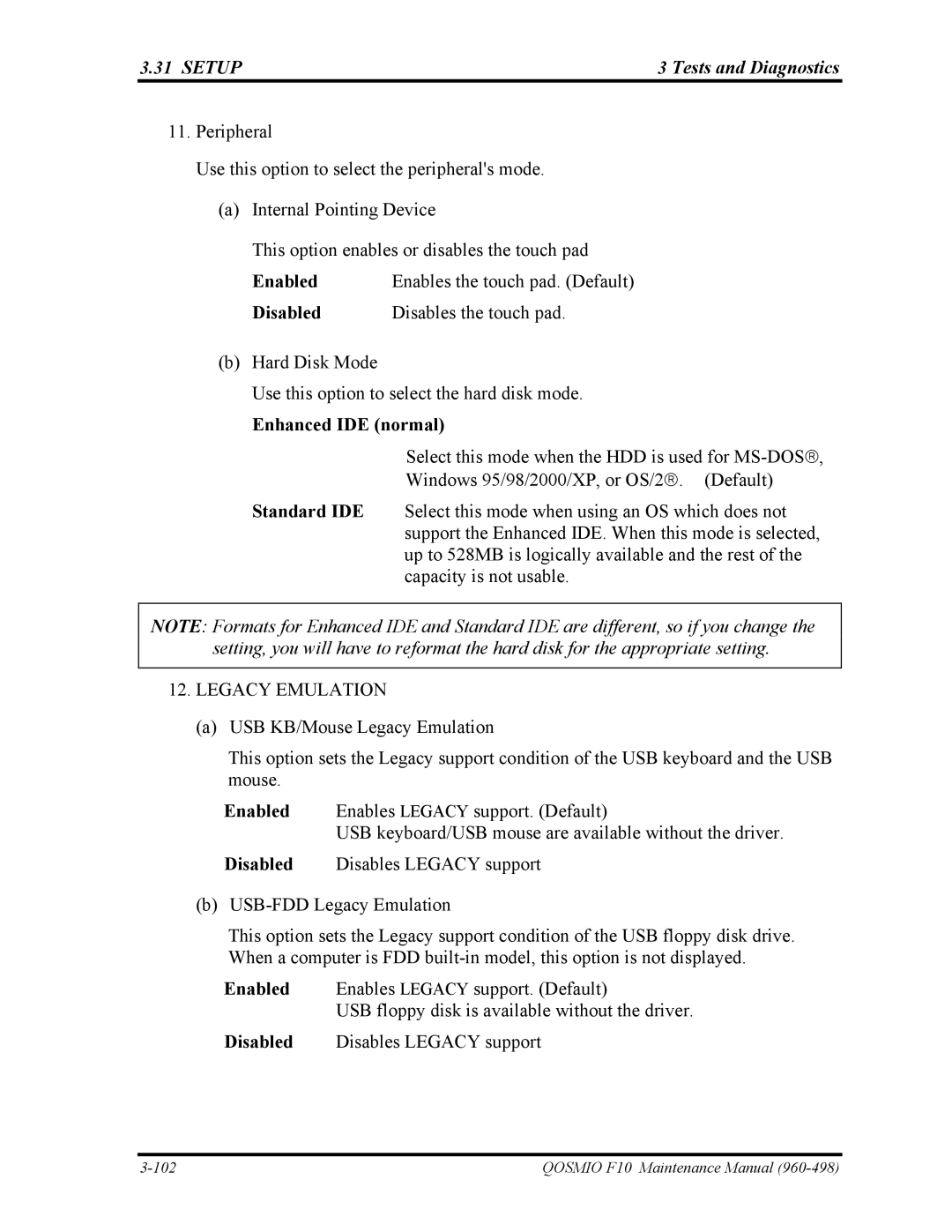 Toshiba 960-498 manual Enhanced IDE normal 