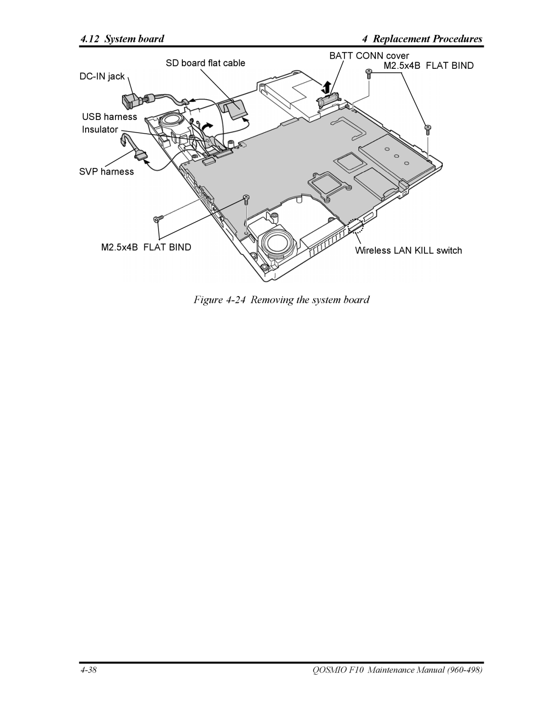 Toshiba 960-498 manual System board Replacement Procedures, Removing the system board 