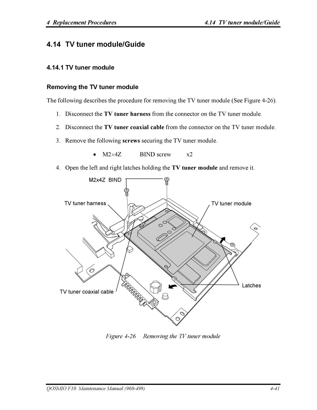 Toshiba 960-498 manual Replacement Procedures TV tuner module/Guide, TV tuner module Removing the TV tuner module 