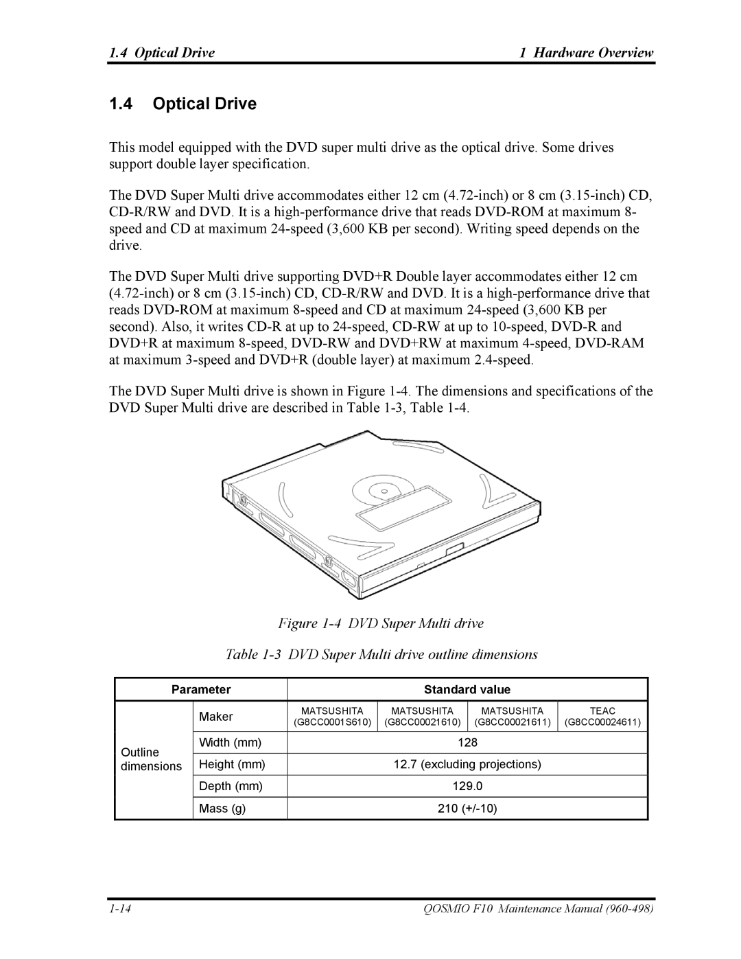 Toshiba 960-498 manual Optical Drive Hardware Overview 