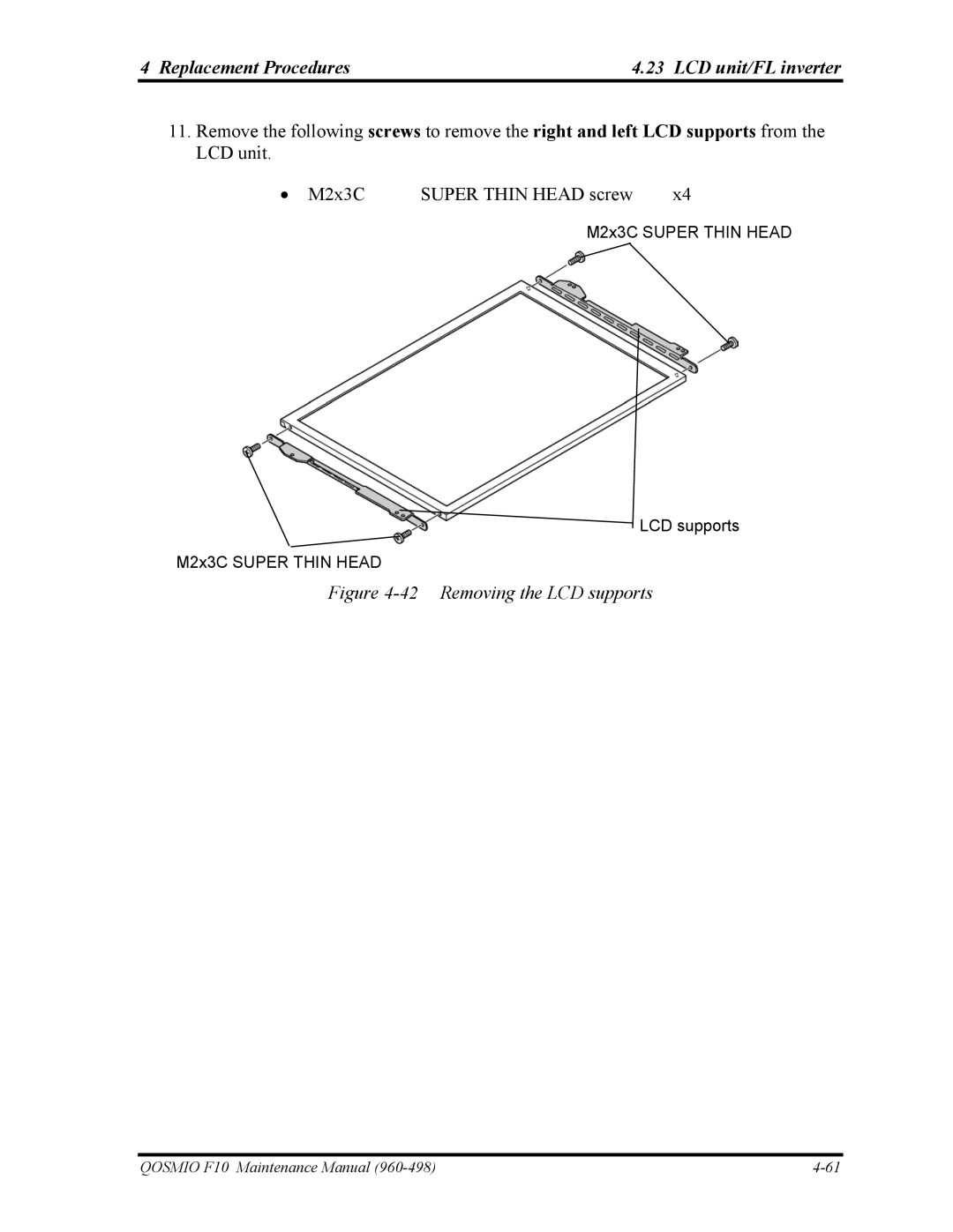 Toshiba 960-498 manual Removing the LCD supports 