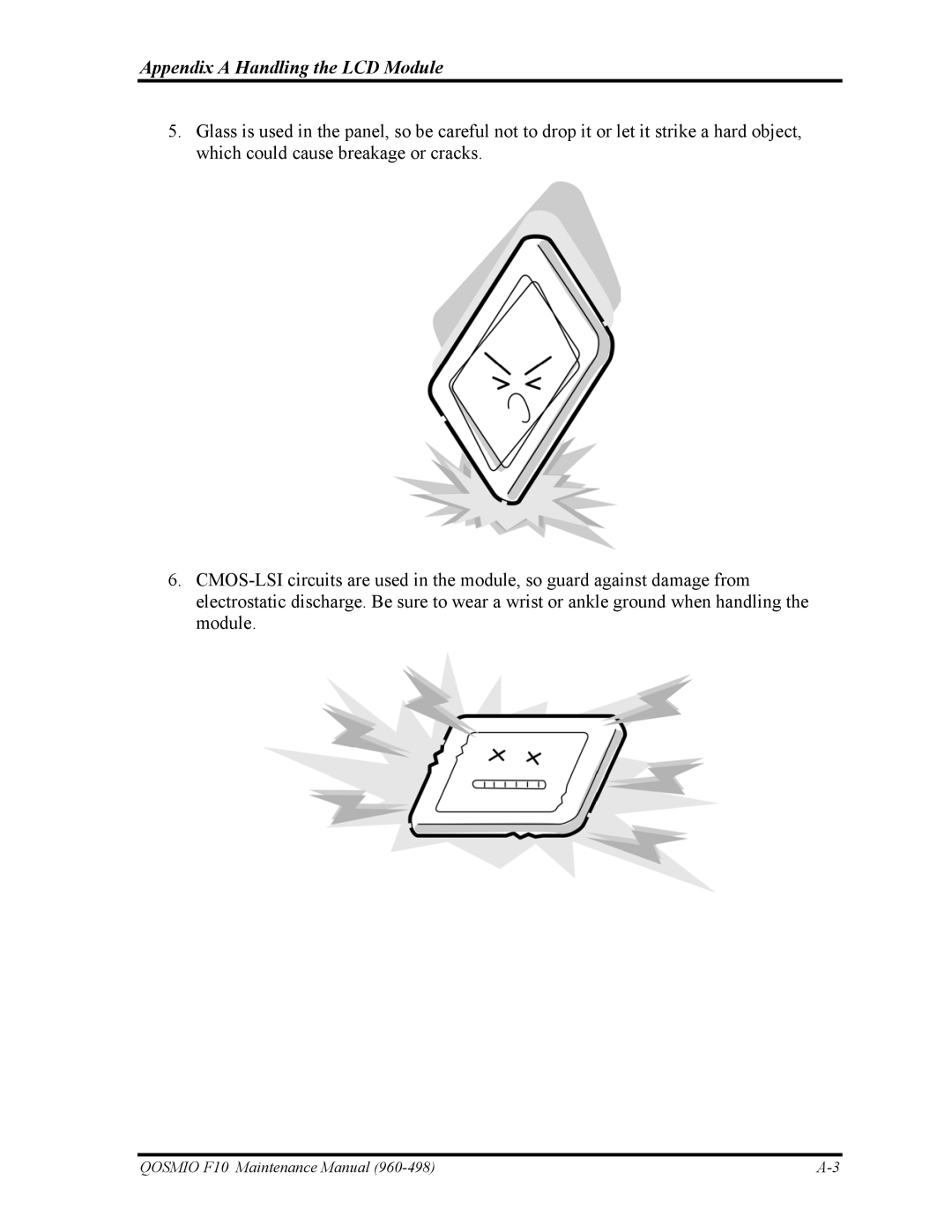 Toshiba 960-498 manual Appendix a Handling the LCD Module 