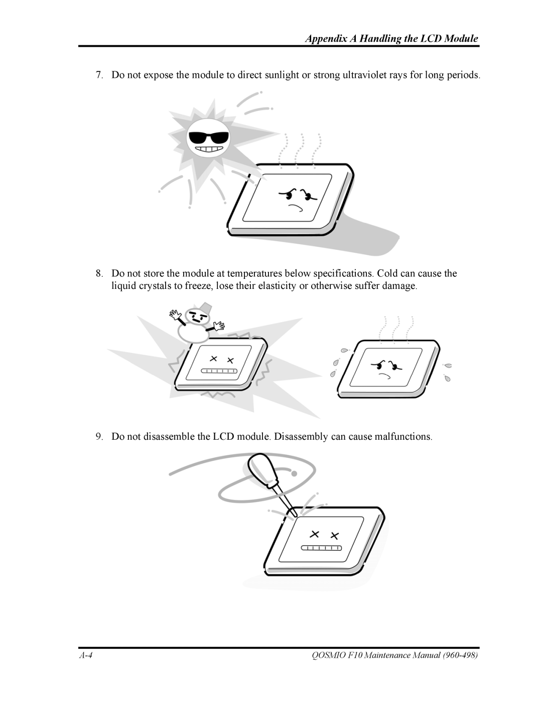 Toshiba 960-498 manual Appendix a Handling the LCD Module 