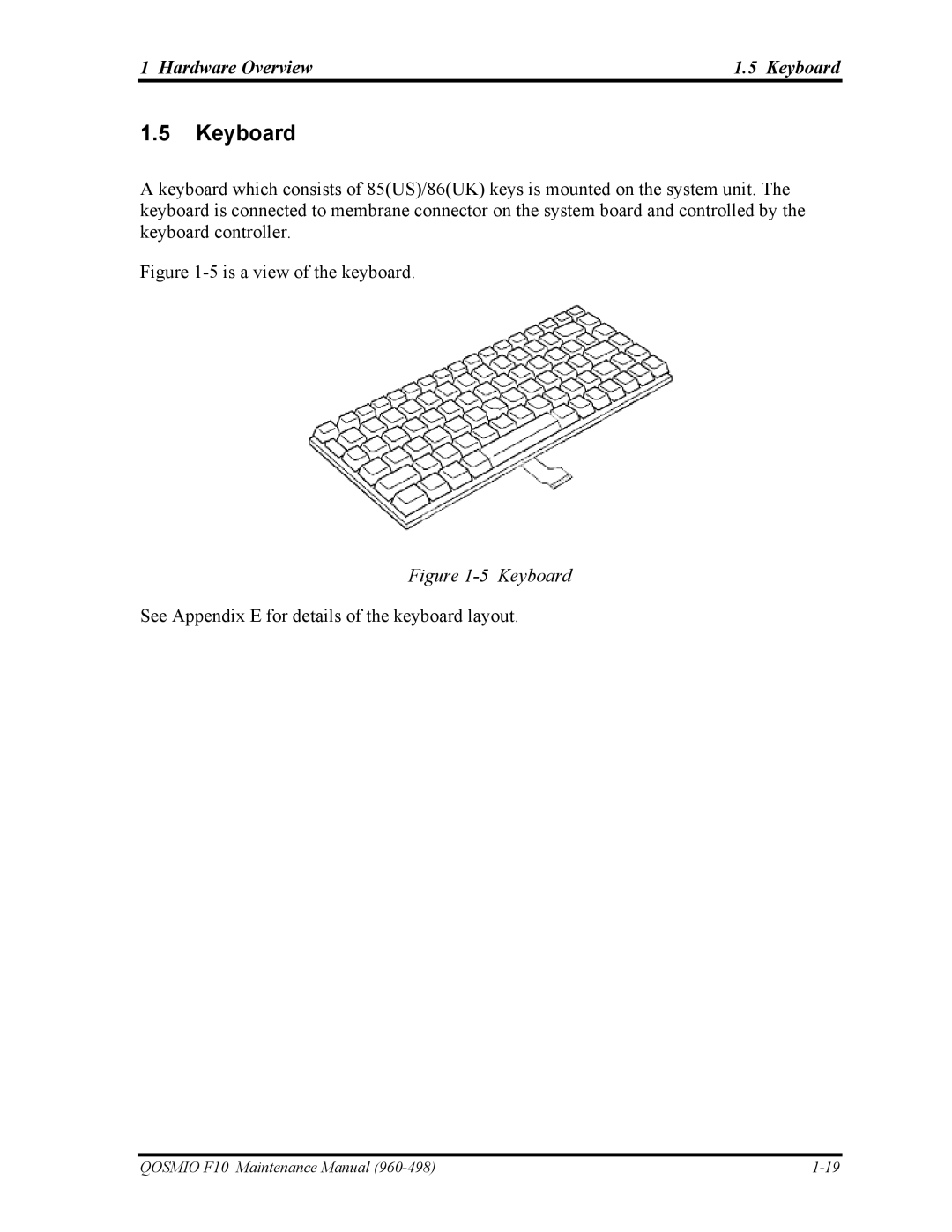 Toshiba 960-498 manual Hardware Overview Keyboard 