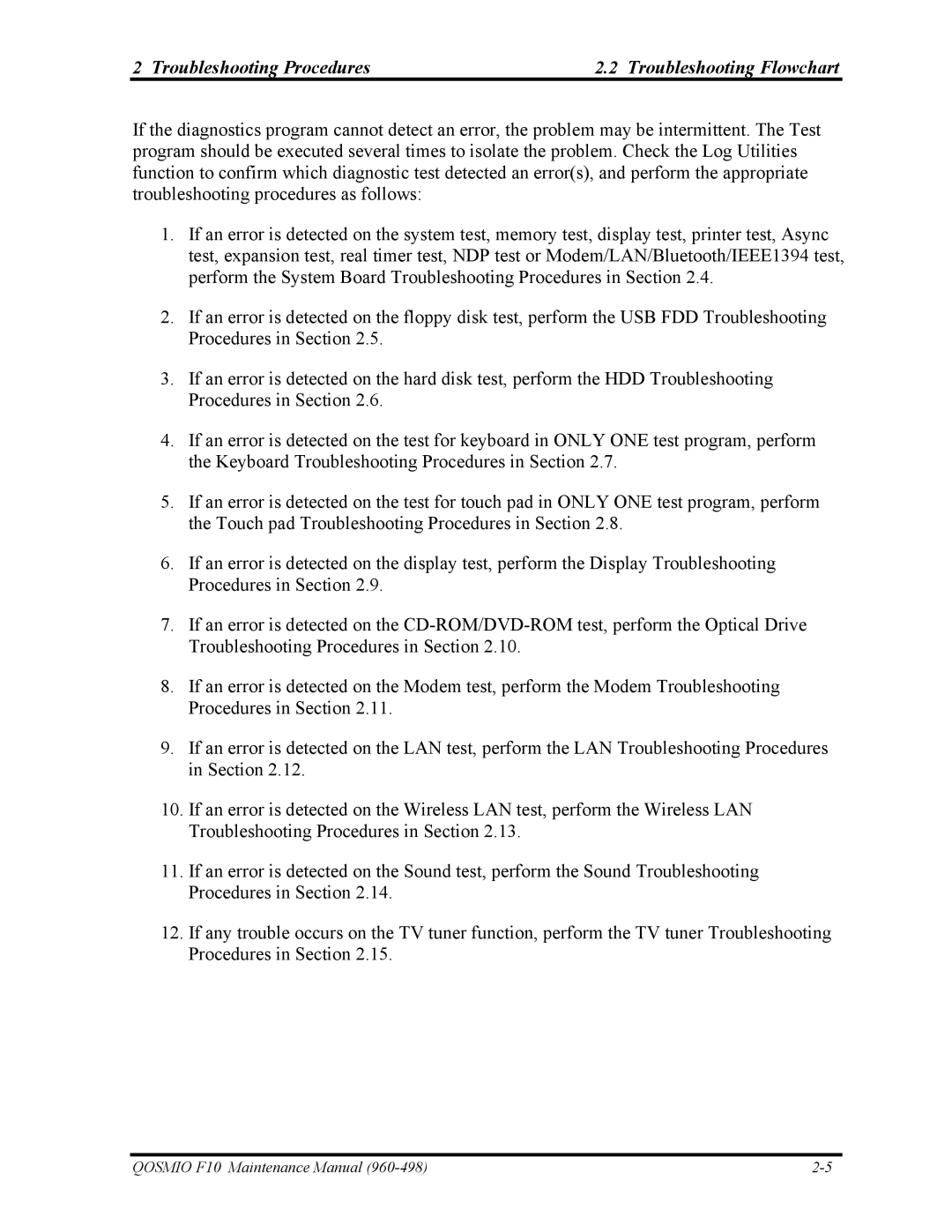 Toshiba 960-498 manual Troubleshooting Procedures Troubleshooting Flowchart 