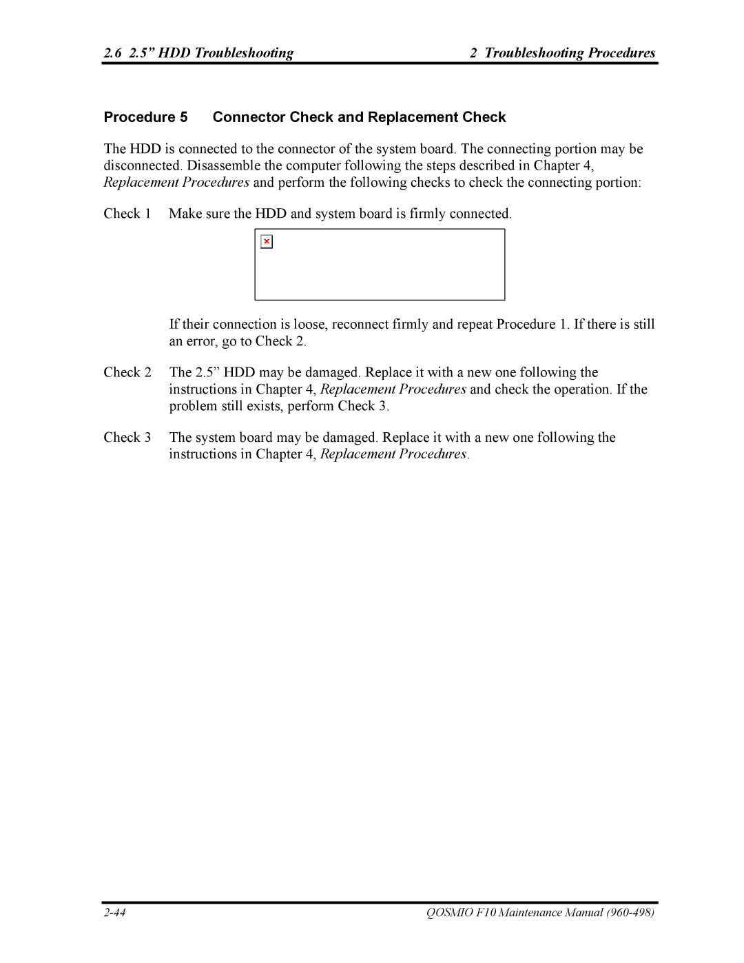 Toshiba 960-498 manual Procedure 5 Connector Check and Replacement Check 