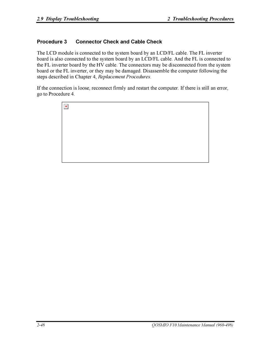 Toshiba 960-498 manual Display Troubleshooting Troubleshooting Procedures, Procedure 3 Connector Check and Cable Check 