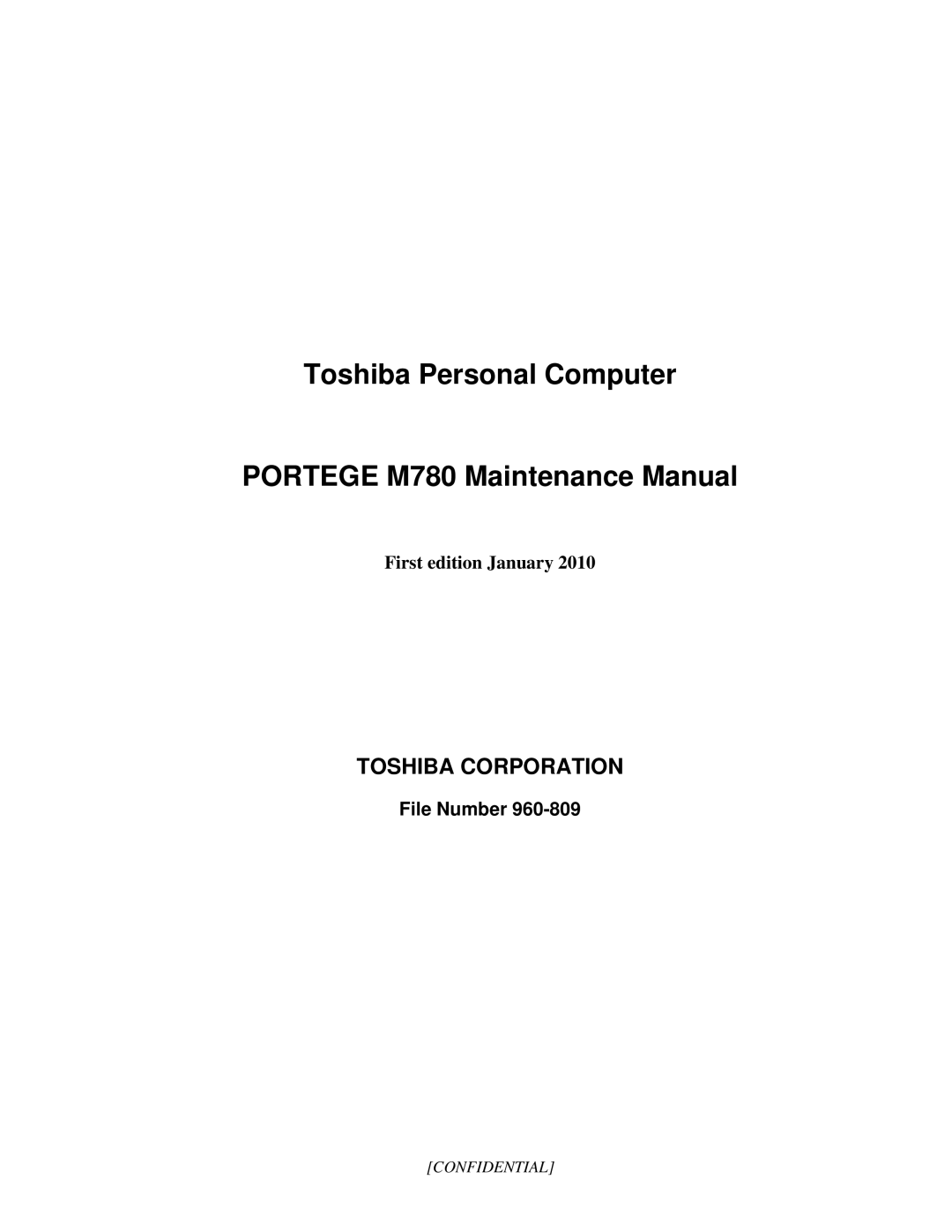 Toshiba 960-809 manual First edition January, File Number 