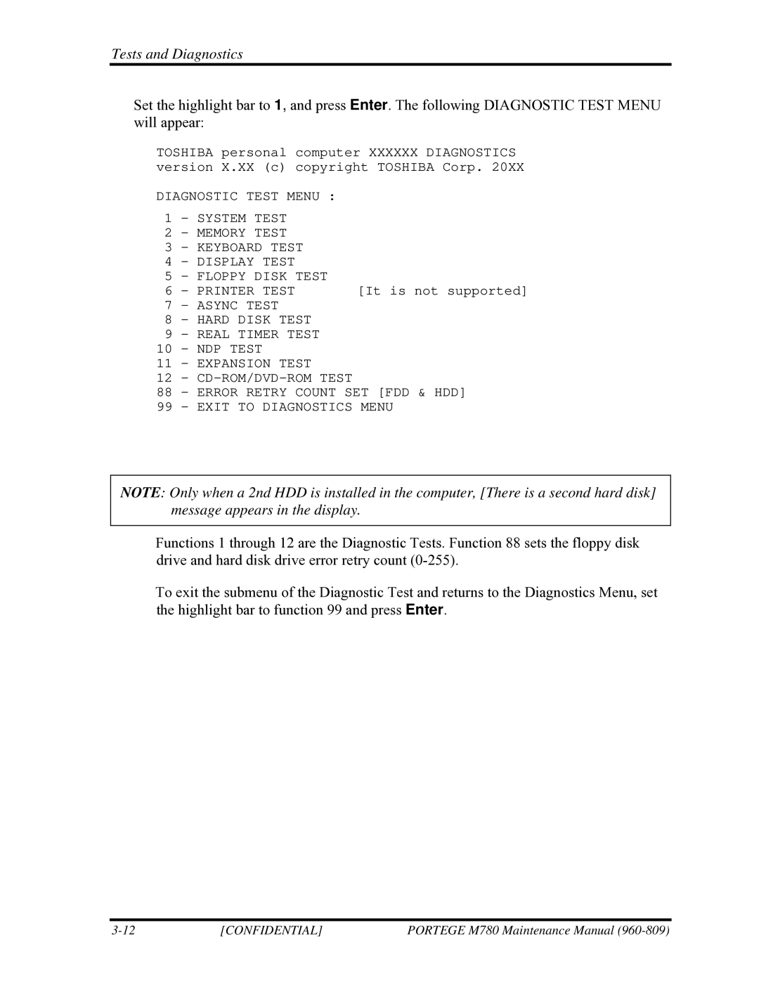 Toshiba 960-809 manual Printer Test 