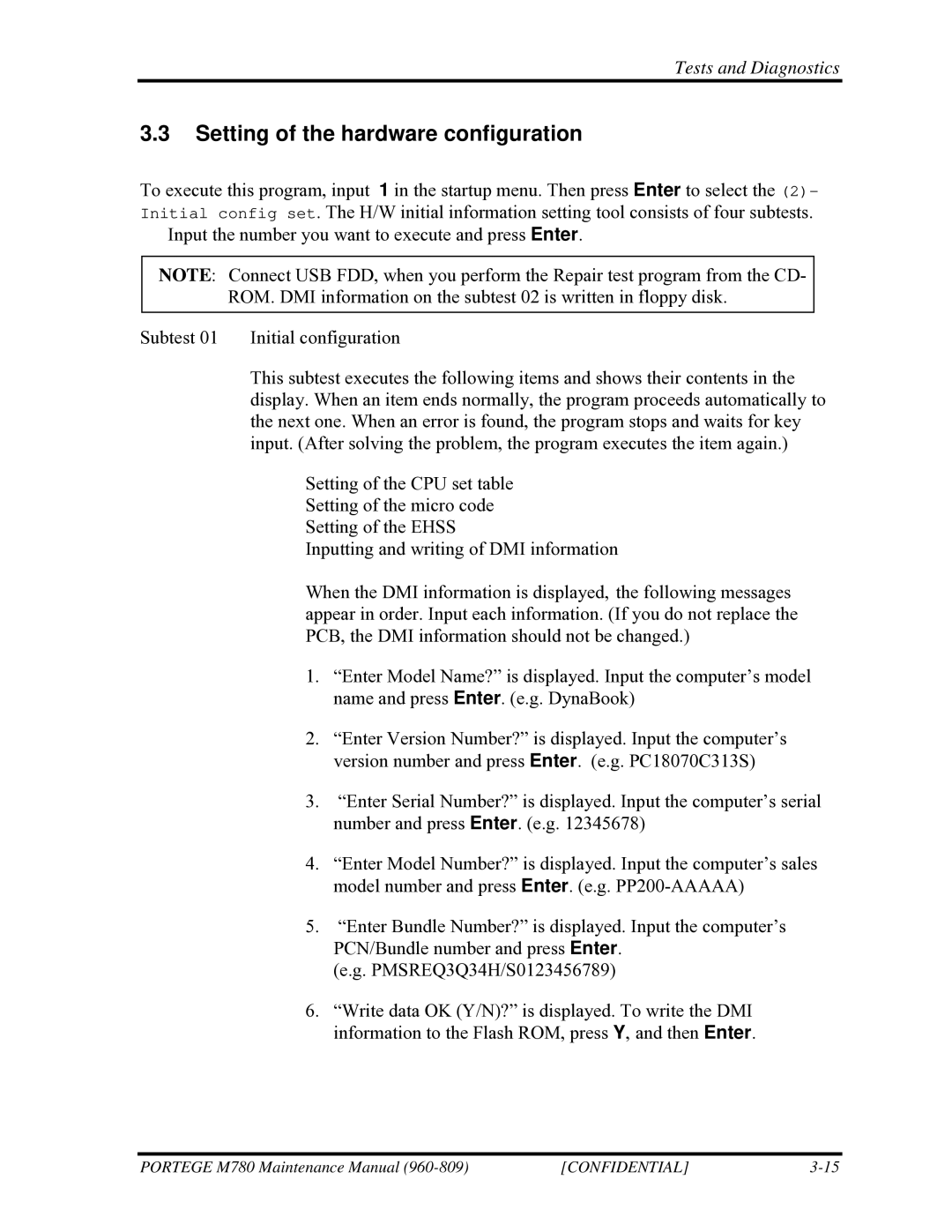 Toshiba 960-809 manual Setting of the hardware configuration 