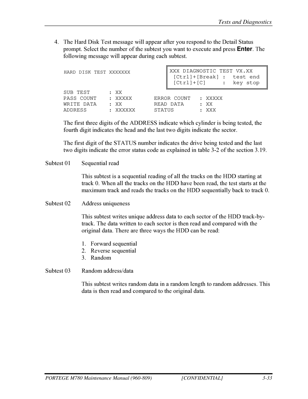 Toshiba 960-809 manual XXX Diagnostic Test 