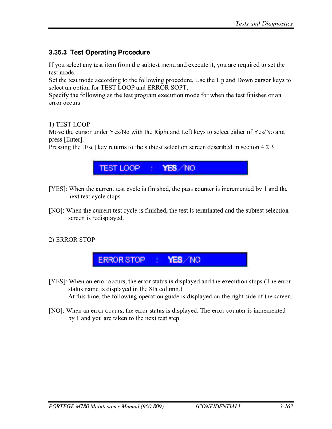 Toshiba 960-809 manual Test Operating Procedure, Test Loop 