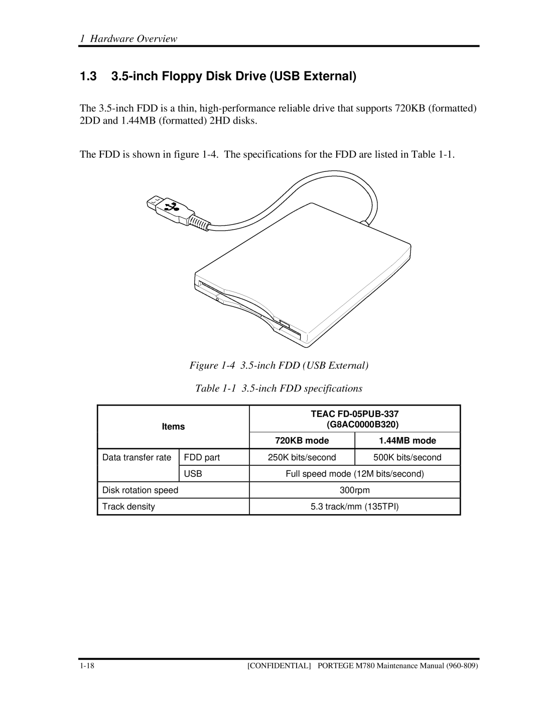 Toshiba 960-809 manual inch Floppy Disk Drive USB External, inch FDD USB External 3.5-inch FDD specifications 