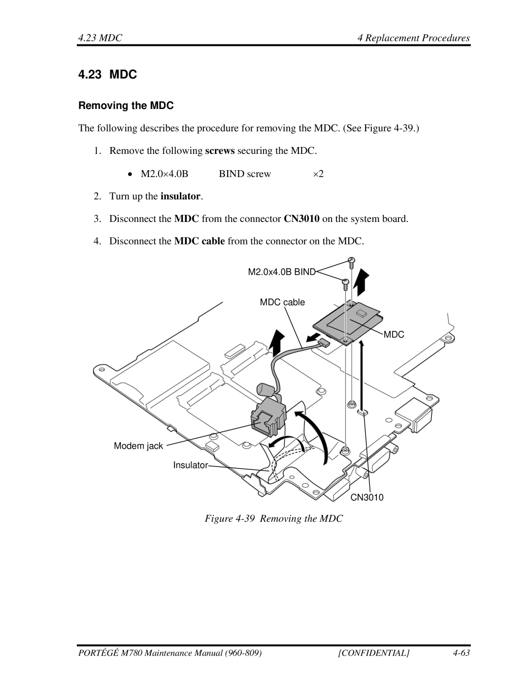 Toshiba 960-809 manual 23 MDC4 Replacement Procedures, Removing the MDC 