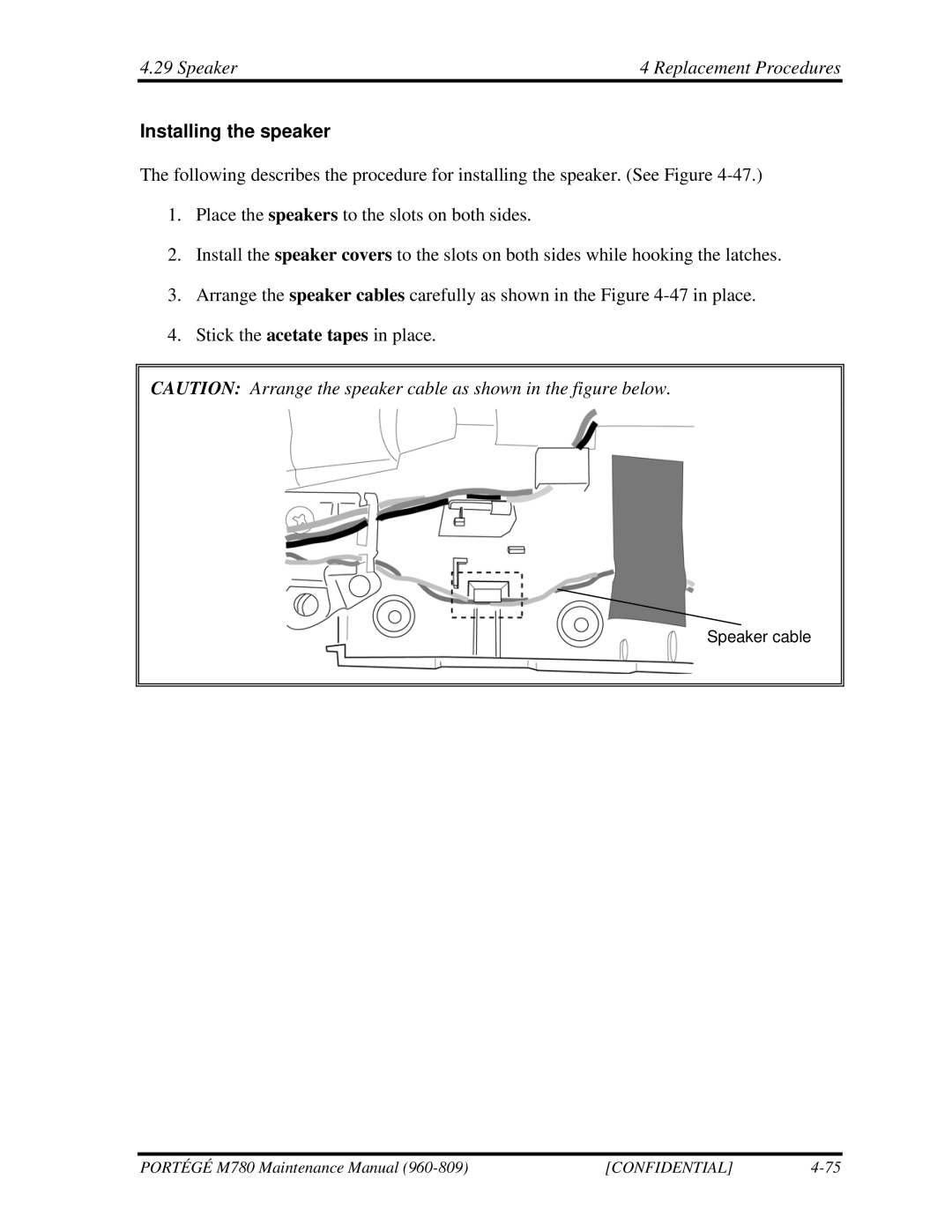 Toshiba 960-809 manual Speaker Replacement Procedures, Installing the speaker 