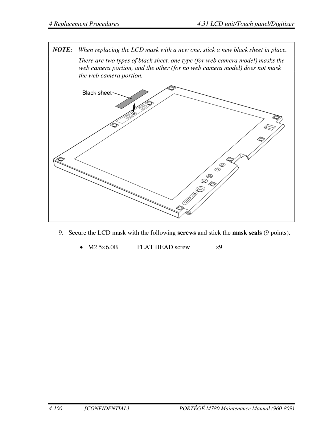 Toshiba 960-809 manual Black sheet 