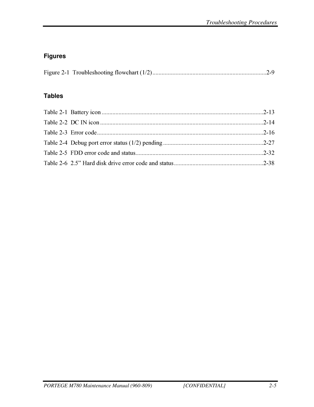 Toshiba 960-809 manual Figures, Tables 