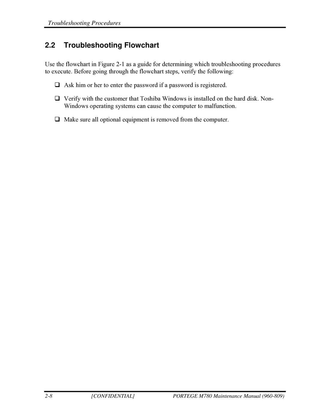 Toshiba 960-809 manual Troubleshooting Flowchart 