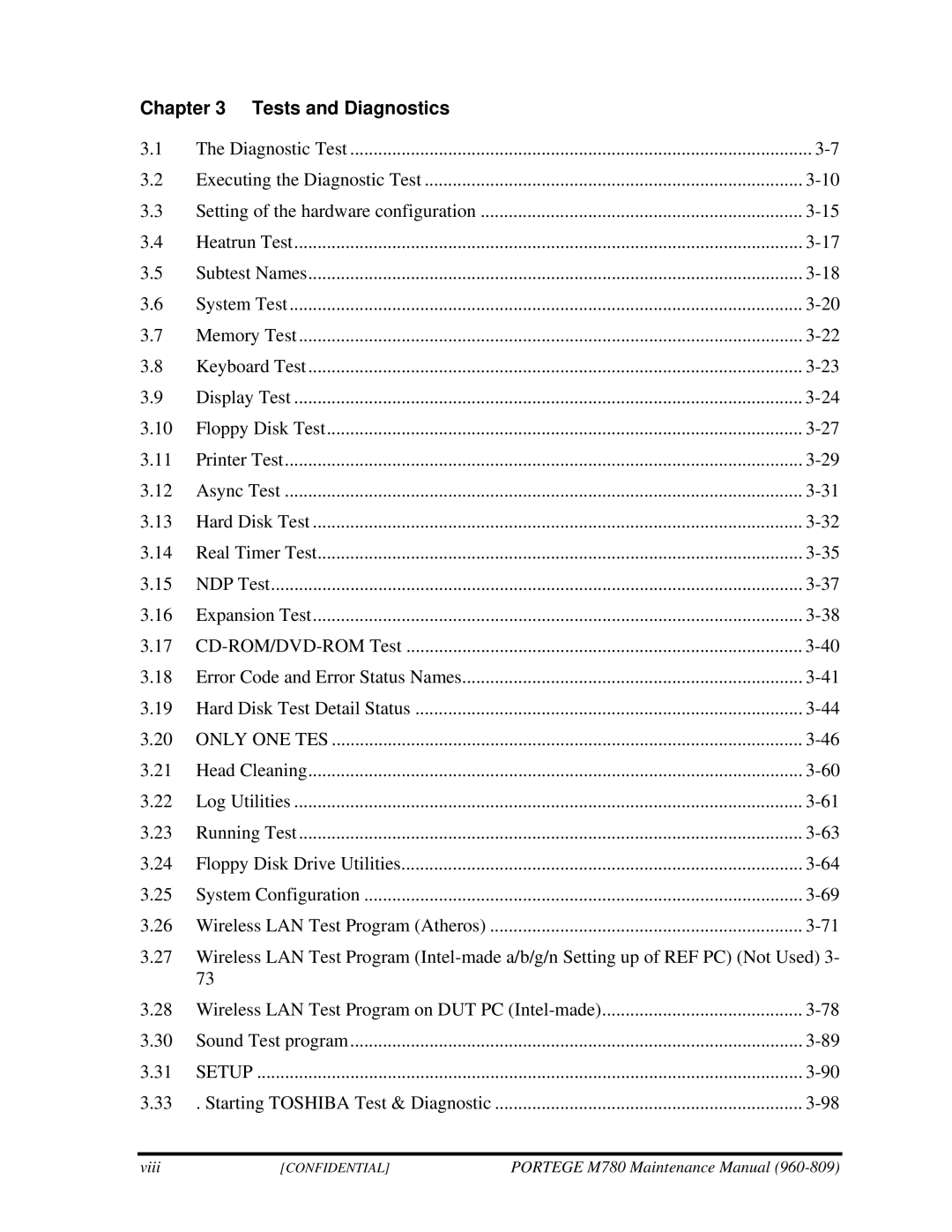 Toshiba 960-809 manual Tests and Diagnostics, Only ONE TES 